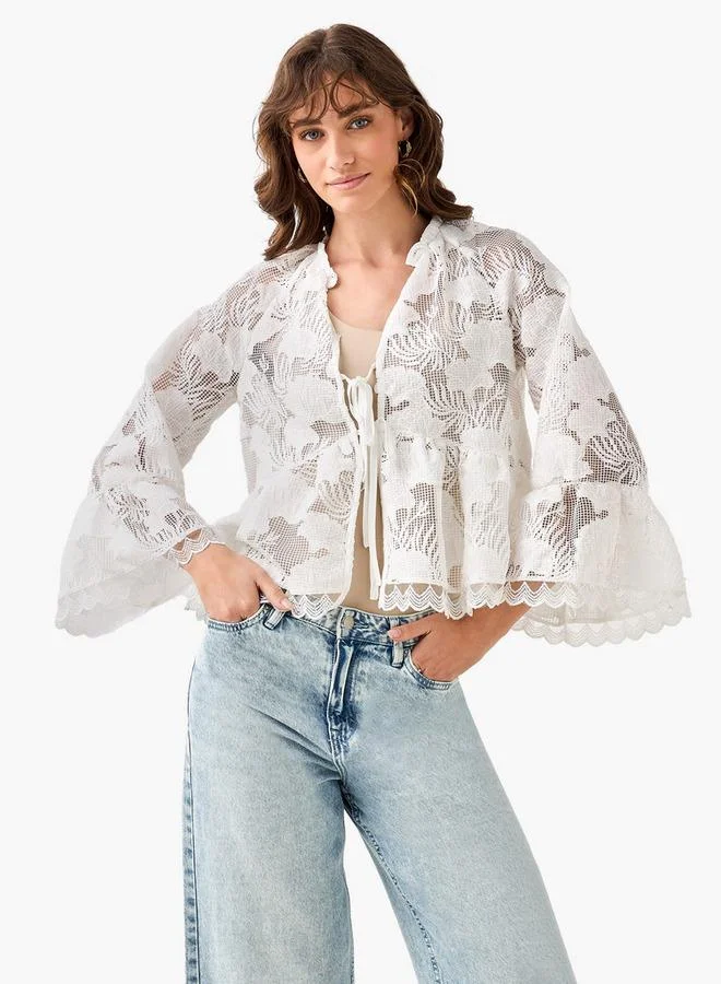 Iconic Iconic Relaxed Fit Coverup Top with Scalloped Hem